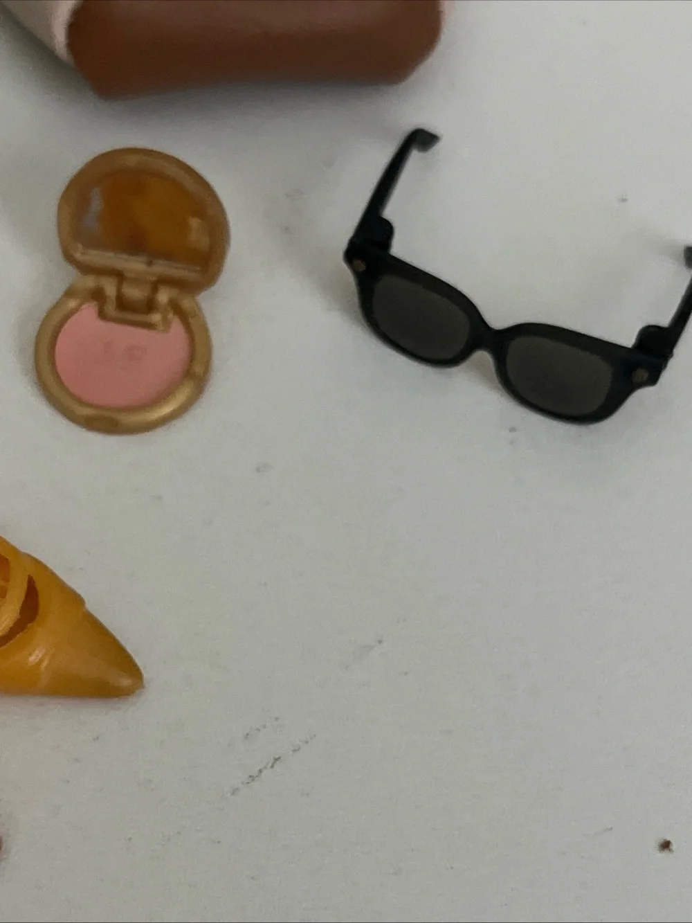 Barbie Doll Accessories Lot Shorts Yellow Top Handbag Compact Glasses Sandals